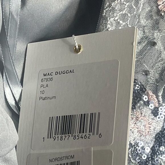 Mac Duggal 67936 Size 10 Bishop Sleeve Embroidered Mermaid Platinum Dress - Picture 14 of 14